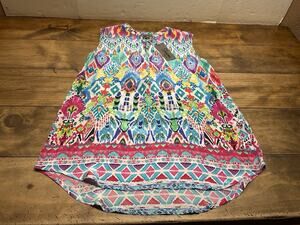 Shana Mixed Media Sleeveless Blouse Viscose Silk Teal Blue Pink Small NWT